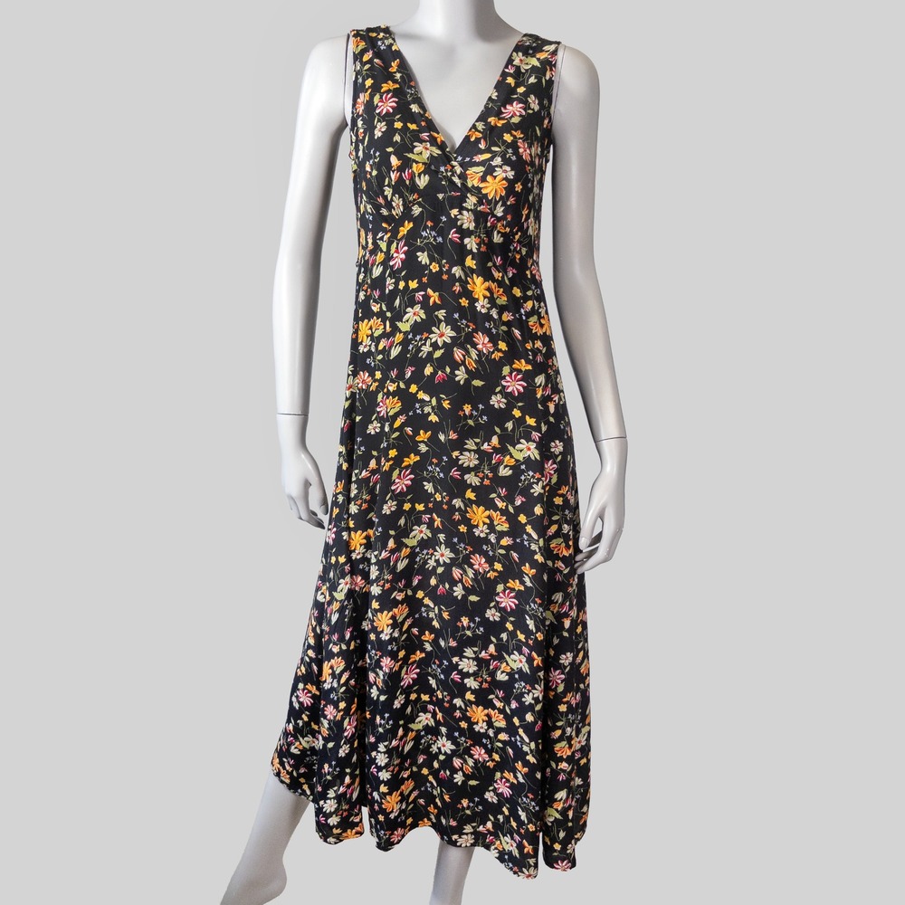 VTG 90s Esprit Floral Midi Dress Sz S Empire Waist Tie Back Boho Whimsigoth